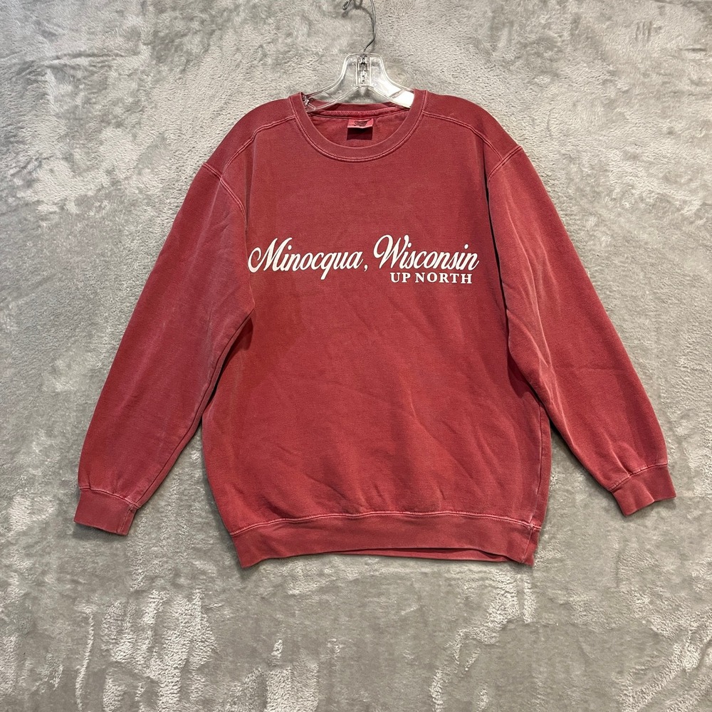 Comfort Colors Sweatshirt Mens M Red Minocqua Wisconsin Up North Pullover